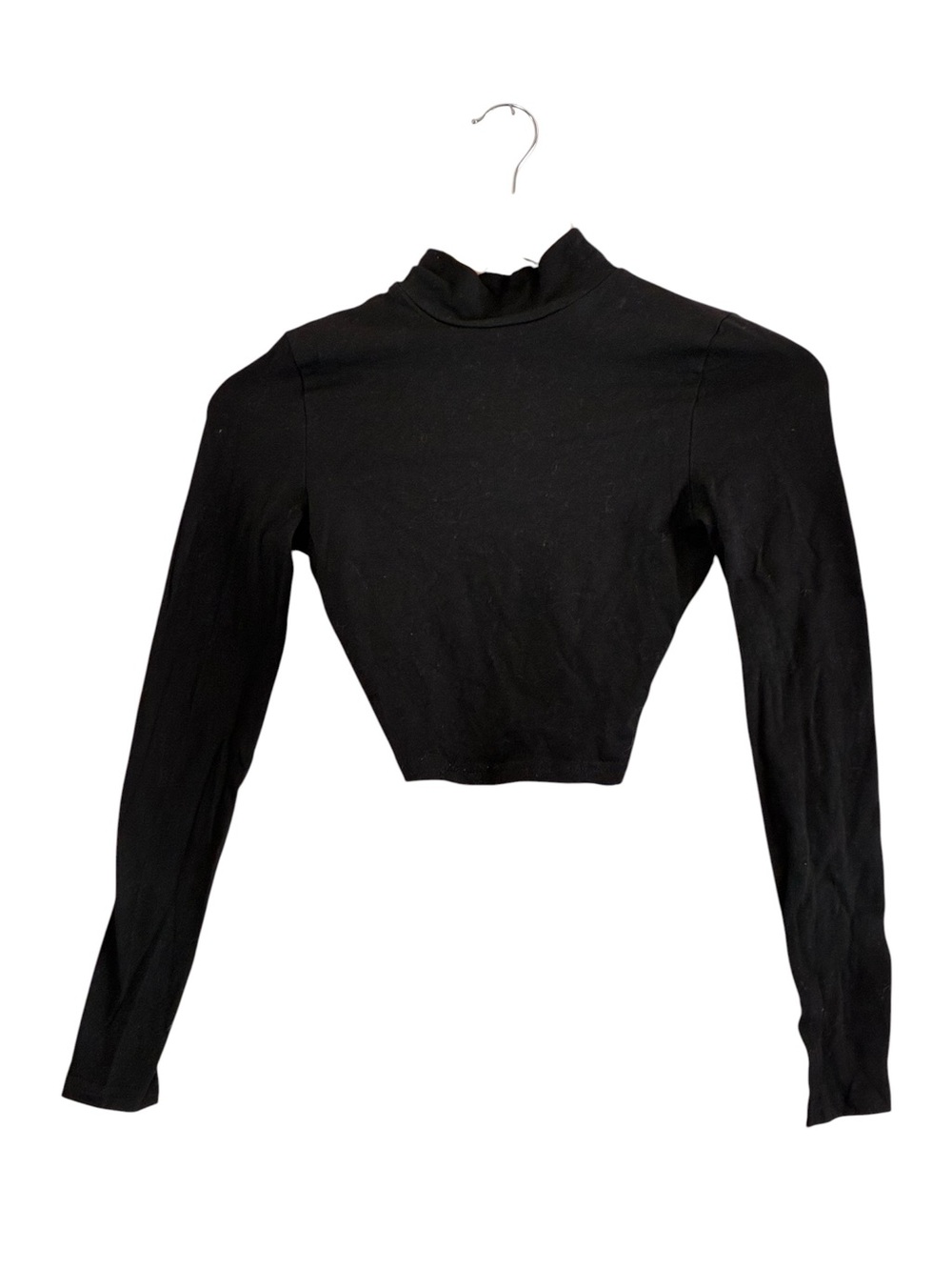 NWT Black cotton cotton spandex crisscross backless long sleeve crop tee small